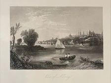 1880s Print Engraving Antique View of Albany New York from Hudson River