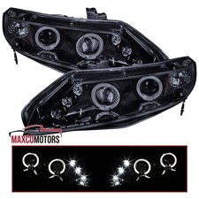 Smoke Projector Headlights Fits 2006-2011 Honda Civic Sedan 4dr Led Halo Lamps Smoke Projector Headlights Fits 2006-2011 Honda Civic Sedan 4dr Led Halo Lamps