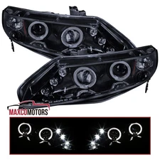 Smoke Projector Headlights Fits 2006-2011 Honda Civic 4Dr Sedan LED Halo Lamps