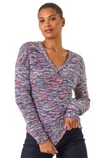 Roman Originals Tape Yarn V-Neck Knit Jumper For Women UK - Ladies Autumn Winter