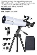 Telescope for Adults High Powered 80mm Aperture 600mm AZ Refractor Telescope New
