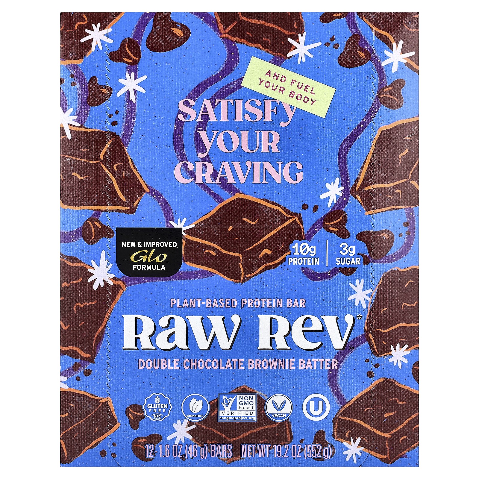 Протеи батончик на растительной основе, тесто для брауни с двойным шоколадом, 12 батончиков, 1,6 унции (46 г)