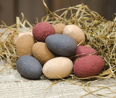 NEW PRIMITIVE WOOD EGGS 12 TEXTURED FARMHOUSE 1.5''T Easter Basket Bowl Fillers