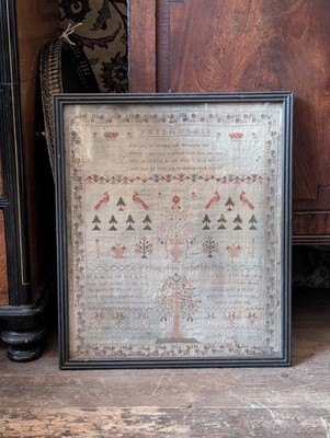 Antikes englisches Muster Datum 18181 Adam Eva Stickerei Textil