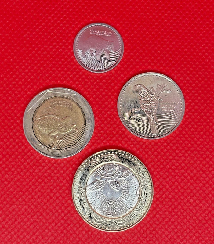 5 World Coins: Colombian Pesos Coins 50, 200, 500, 1000 - Animal Designs