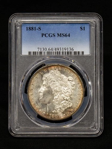• NICELY TONED • SEMI PL REV • 1881-S MORGAN $1 PCGS MS 64 • silver dollar ms64