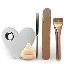 Makeup Brush Set - Flat Foundation Brush, Blender Sponge, Face Spatula, Gold