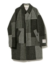 Beams Plus Men's Patchwork Harris Tweed Balmacaan Coat, Grey, P/W, Size S