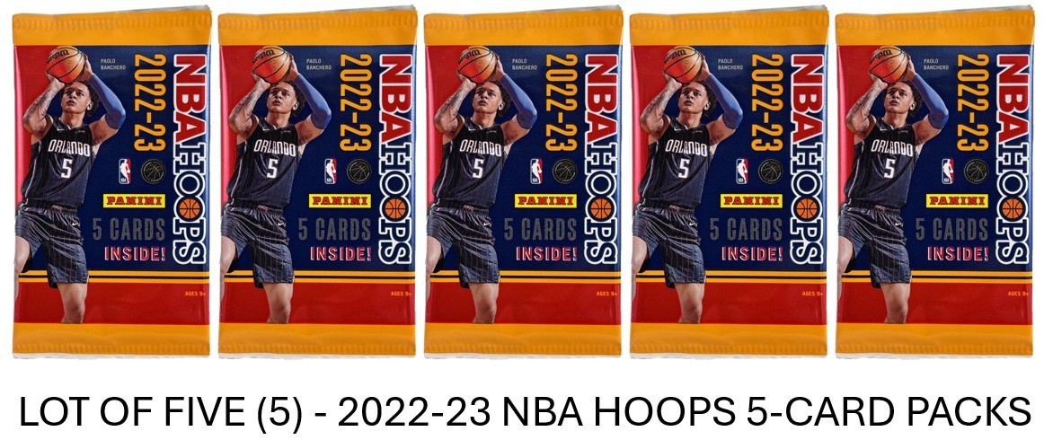 LOT OF FIVE (5) - 2022-23 Panini NBA Hoops Basketball 5-Card Sealed Packs