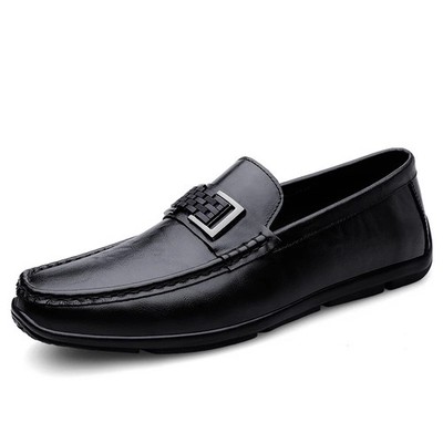 Men's Casual Shoes Classic Genuine Leather Slip on Breathable Driving Shoes 