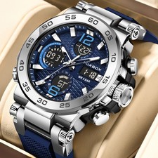 LIGE FOXBOX Men Watch Quartz LED Digital Analog Luminous Waterproof Wristwatch