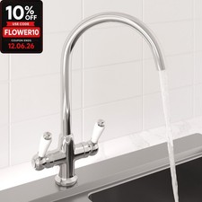 Traditional Mono Kitchen Sink Mixer Tap Twin Lever Handles Swivel Spout Chrome