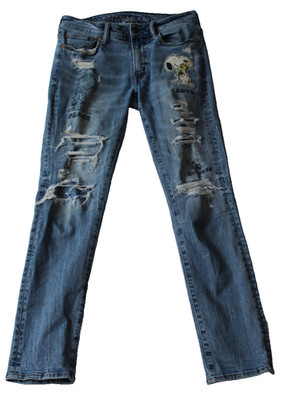 American Eagle Peanuts Airflex+ Jeans Men's Size 30x32 Blue Distressed Snoopy