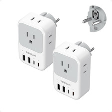 Type F Plug Adapter 2 Pack, PD 20W South Korea Outlet Adapter with 4 AC Outlets
