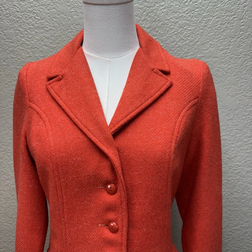 Vintage Bobbie Brooks Women's Wool Blend Orange Lined Three Button Blazer Small - Image 2 of 4