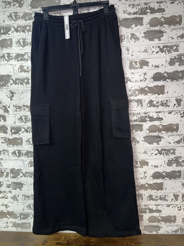 ¡NUEVO CON ETIQUETAS! Pantalones Victoria's Secret ROSA Estilo Carga Pierna Ancha Negros Talla MEDIANA $60 Foto 3 de 4