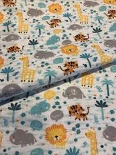 Zoo Animals Tossed Flannel Fabric - BTY - On a White Background Camelot Fabrics