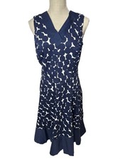 Nine West Navy & White Polka Dot Sleeveless Dress Size 1X With V-Neck & Flowy Sk