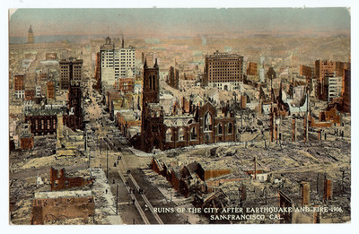 ANTIQUE 1906 EARTHQUAKE SAN FRANCISCO RUINS COLOR LITHOGRAPH POSTCARD