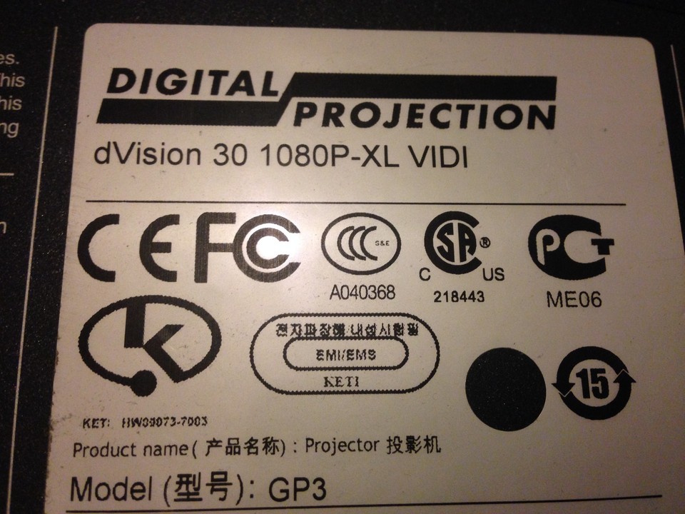 DIGITAL PROJECTION dVISION 30 1080P XL GP3, HD PROJECTOR,7500 LUMENS ...