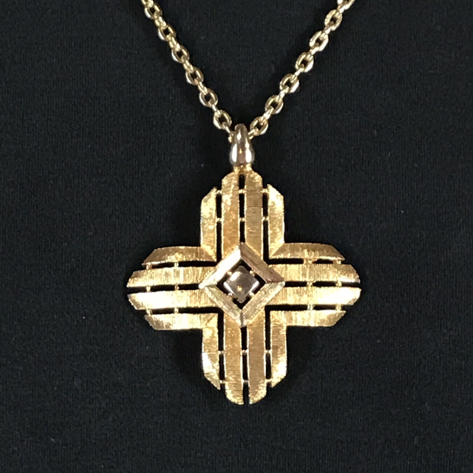 Stylized Greek Cross Fashion Pendant Necklace Gold Tone Flat Cable Chain 24” eBay