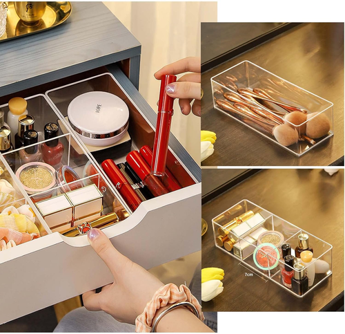Porta Trucchi Set, 2Pcs Acrilico Make up Organizer Trucch Impilabile Organizzato - Foto 5 di 12