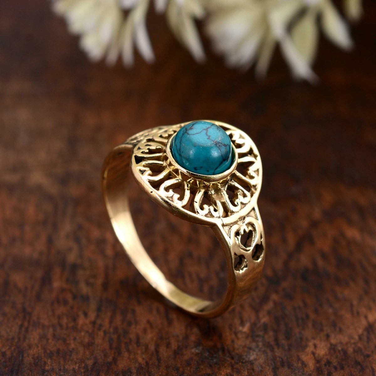 925 Sterling Silver turquoise gemstone rings, Round Shape gemstone Women's  rings