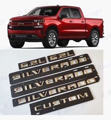 6PCS Fender Rear Chrome Silverado Custom Hood 6.2L Emblems 2019+ Silverado