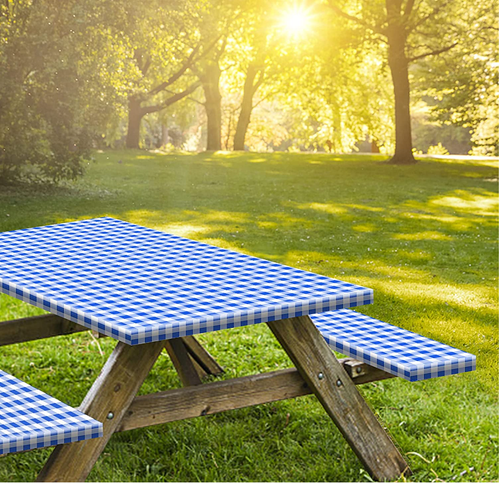 Picnic Table and Bench Fitted Tablecloth Cover, 3 Pack Set,Vinyl Tablecloth - Picture 4 of 7