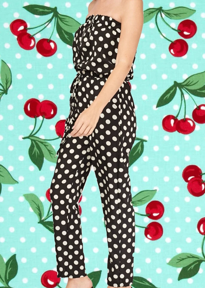K197✪ rockabilly 50er 60er Jahre Bandau Anzug Overall jumpsuit dots Gr. 40 - Bild 2 von 2