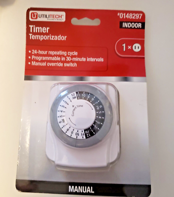 NEW Utilitech Programmable Timer Plug Indoor 24 Hour Repeating