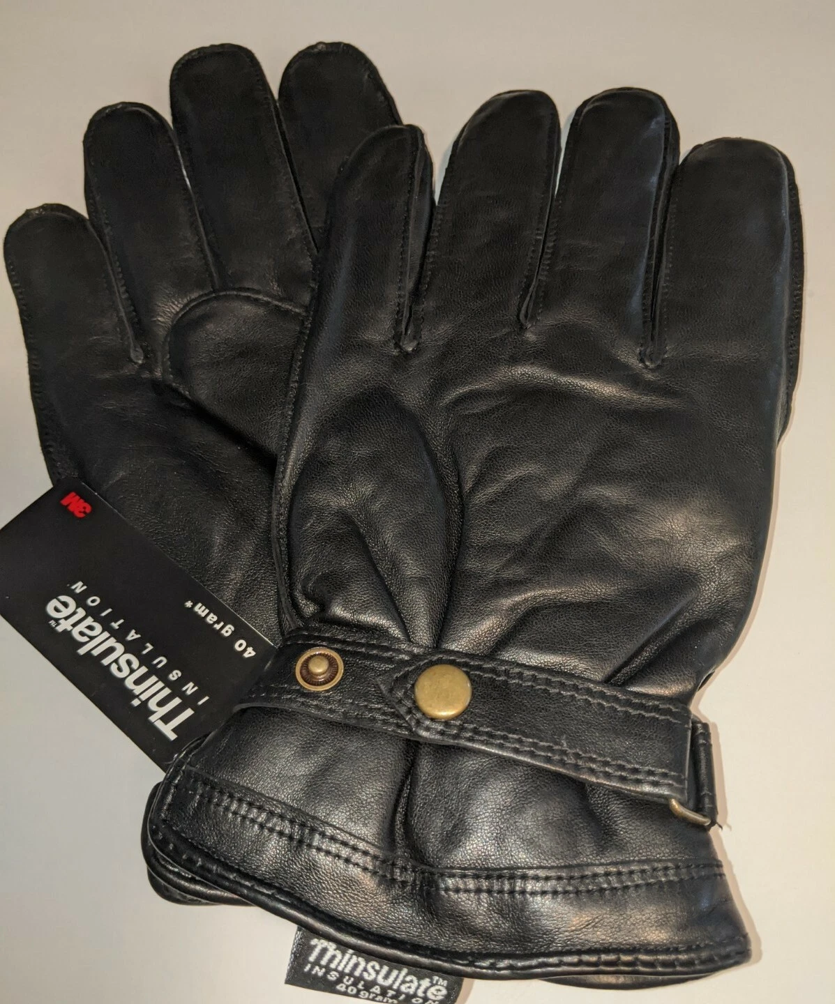 Men's Thinsulate Leather Wrist Strap Gloves*, Black, XL/XXL
