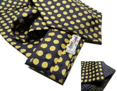 ASCOT Men's Complete Pocket Square Silk Man Scarf With Dots Blue Yellow