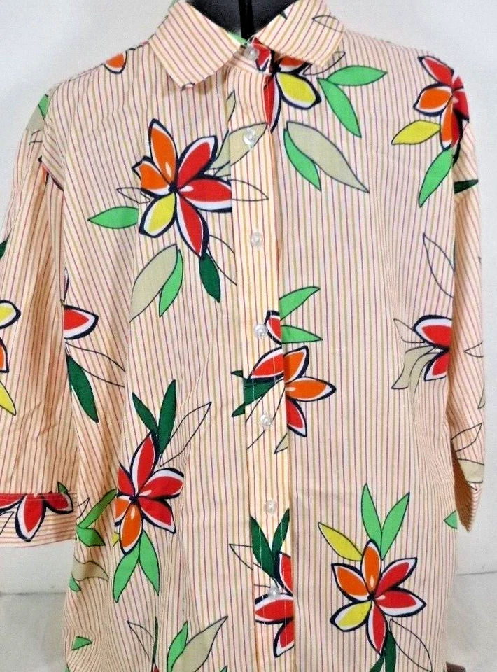 Haband-Camisa hawaiana para mujer-grande-floral melocotón-casual con botones-manga 3/4 Foto 4 de 4