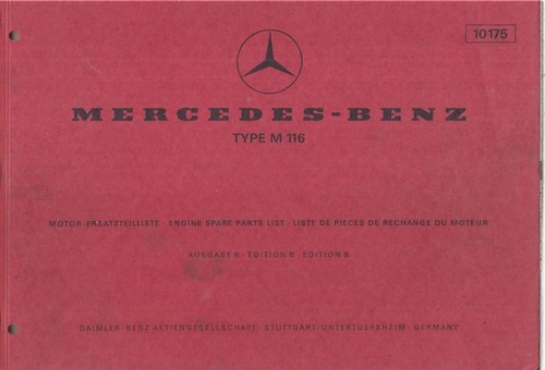 MERCEDES BENZ M116 3,5 V8 BENZINMOTOR 1970 WERKSEITIG ABGEBILDET TEILEKATALOG