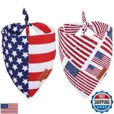 PTDECOR American Flag Dog Bandana 4th of July Dog Bandanas Reversible Triangl