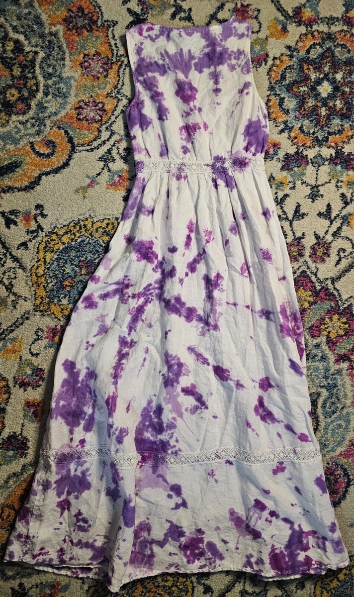 Rachel Ashwell 100% Linen dress purple tie dye XS | eBay