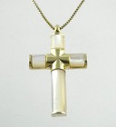 Gold on Sterling Silver Mother of Pearl Cross Pendant Necklace 925 8.3g 18 Inch