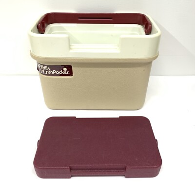VTG Thermos L'il SunPacker 6.5 Qt Burgundy Beach Pool Cooler Lock Lid