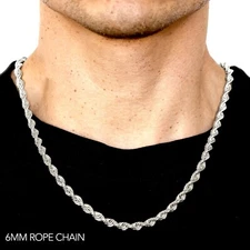 10k White Gold 6mm Solid D/Cut Rope Chain Necklace Size 16"-30"