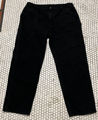 Carhartt B111 BLK Mens 42X32 Flannel Lined Work Pants Dungaree Fit