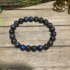 Natural Black Gray Labradorite Stone Bracelet 7mm Crystal Stretch Bracelet