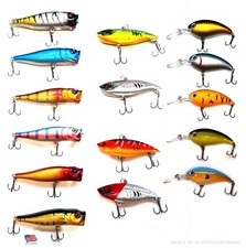 New 15 Fishing Lures Combo Top Water Popper VIB Bait Bass Swimbaits, Wobbler