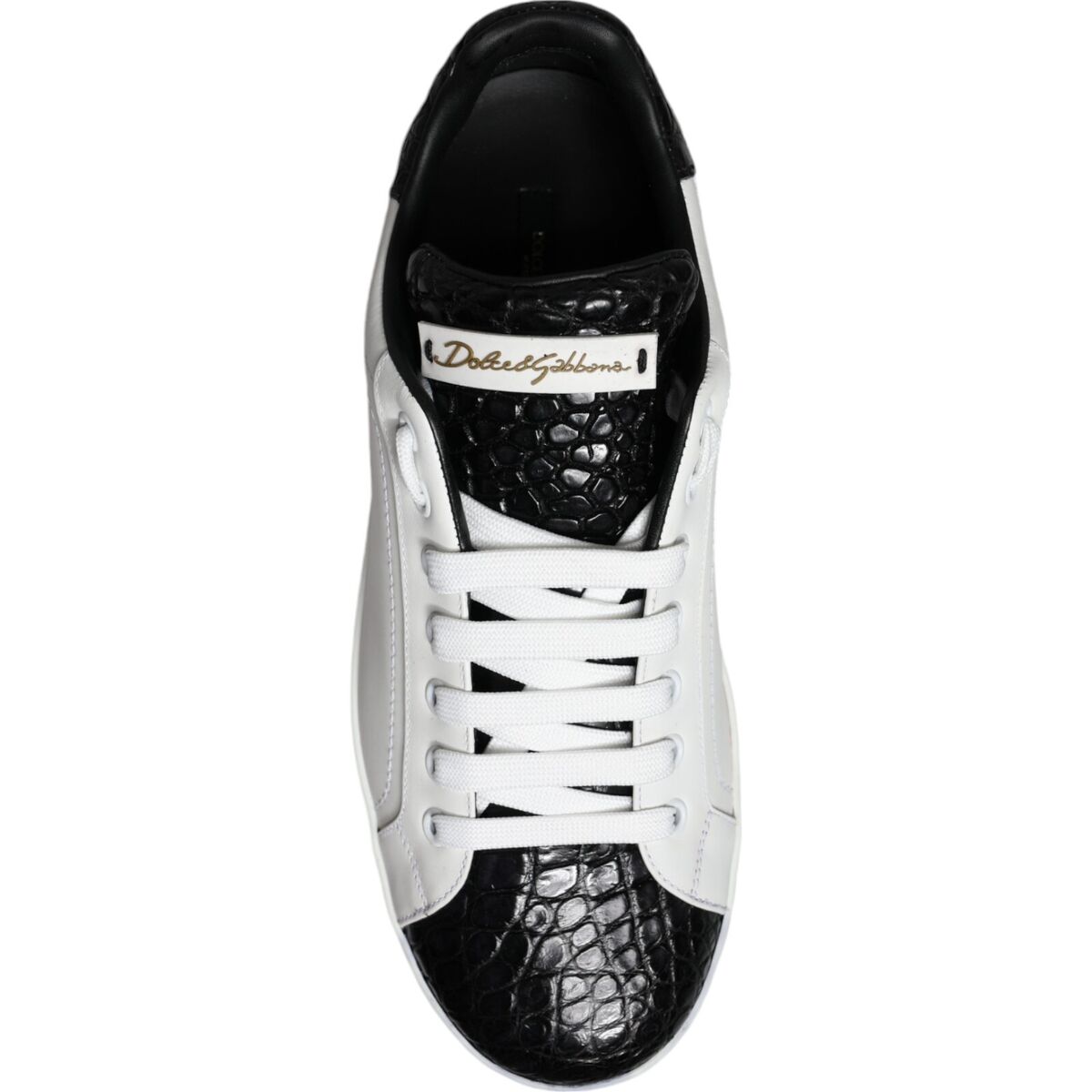 DOLCE & GABBANA Shoes Black Leather Logo Portofino Sneaker