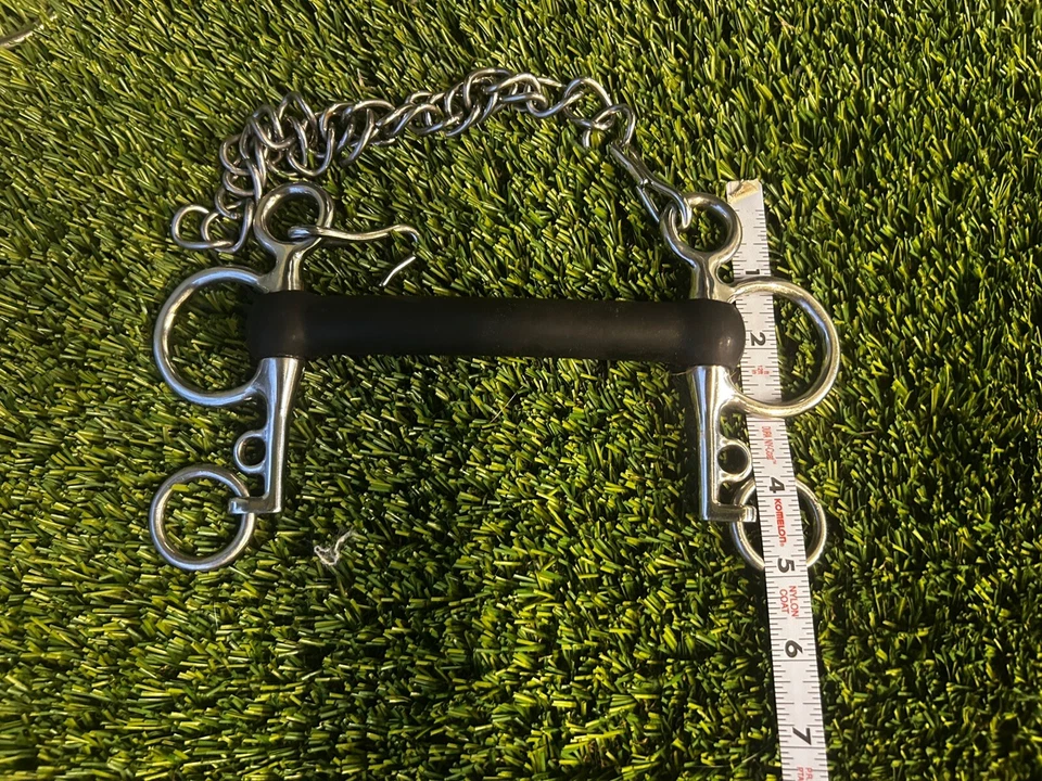 "Broca flexible de goma completa Pelham cadena de bordillo de broca de caballo de 5 1/4-5 1/2""" Foto 3 de 3