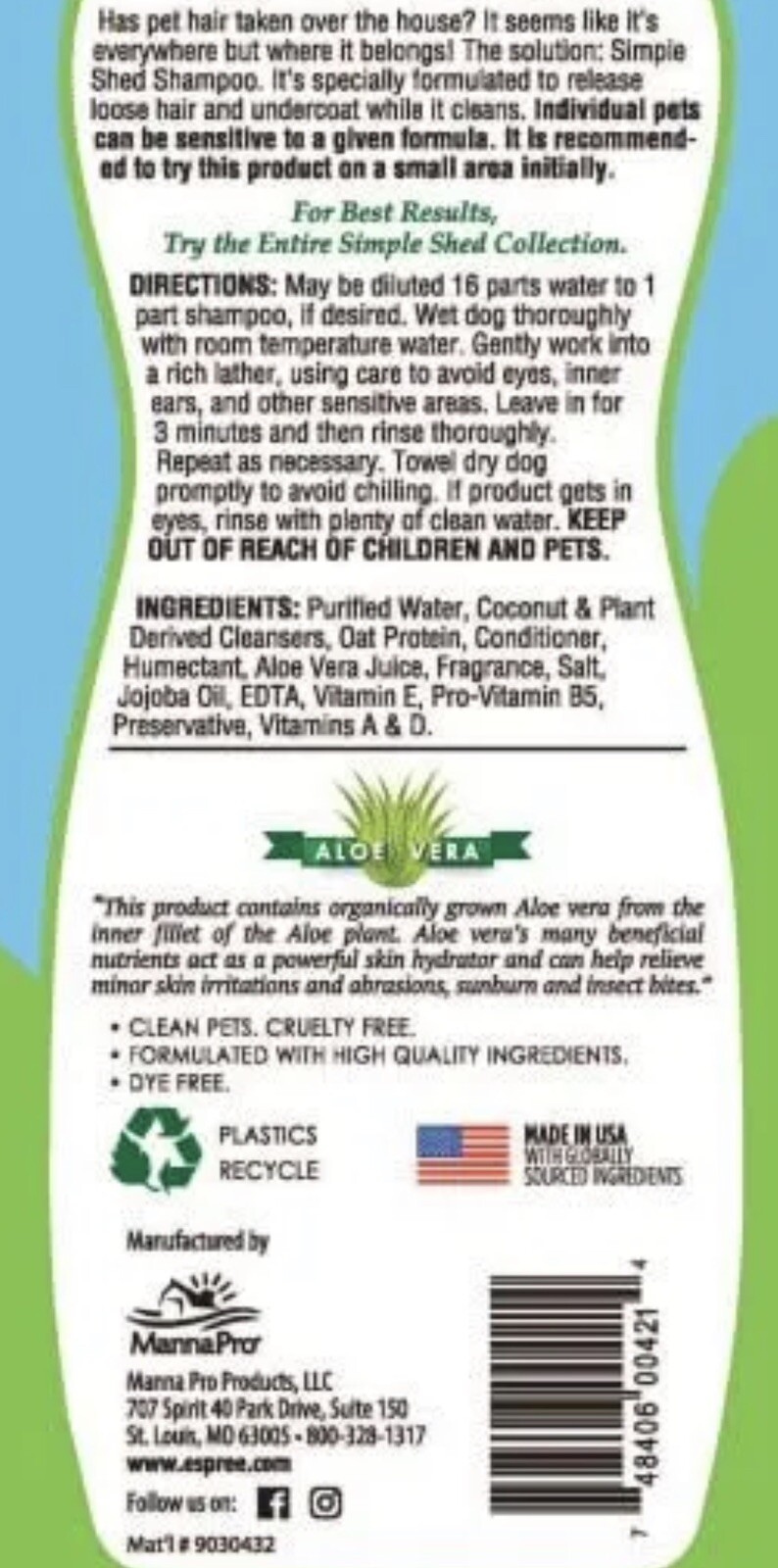 Espree Simple Shed Dog Shampoo 20 oz USA Made Plum Fragrance SHIPS FREE
