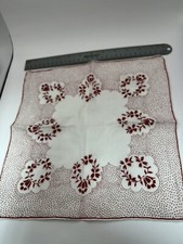 Vintage White W/ Red Flowers  Polka Dots Hankie/Handkerchief
