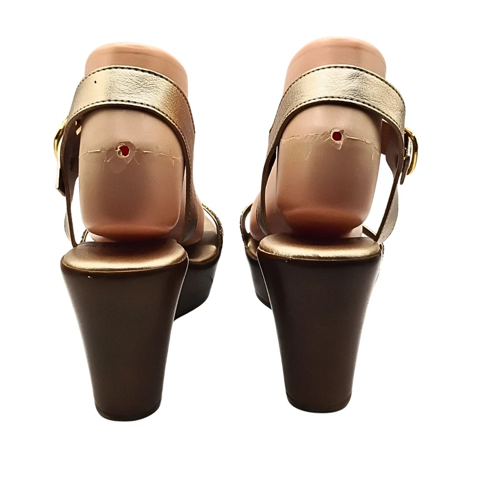 Sandalia de cuña con cuentas para zapateros italianos para mujer 8 correas doradas brillo glamour fiesta Foto 4 de 4