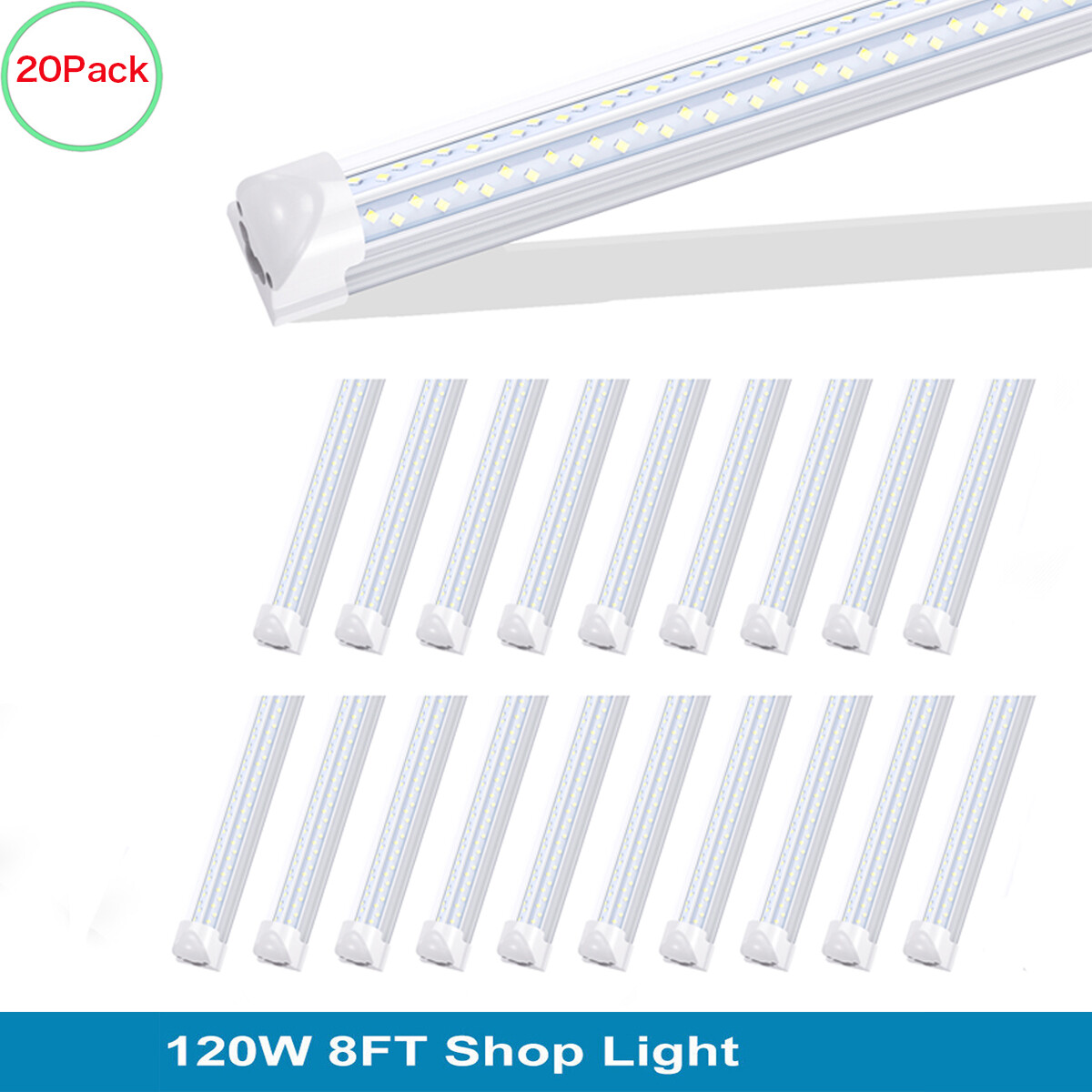 20Pack Led Shop Light 120W 8 Foot 8FT T8 Led Tube Light Garage Light Fixture