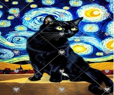 BLACK CAT STARRY NIGHT VAN GOGH STYLE COMPUTER MOUSE PAD 9 x 7